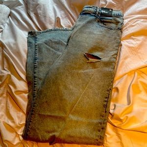 Express high rise size 16L. Light wash, distressed with some etched holes
